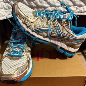 ASICS Women's gel Kayono Running Shoes - White and Blue gold